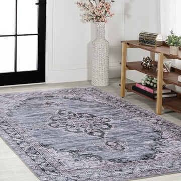 Wincer Chenille Cottage Medallion Machine-washable Area Rug